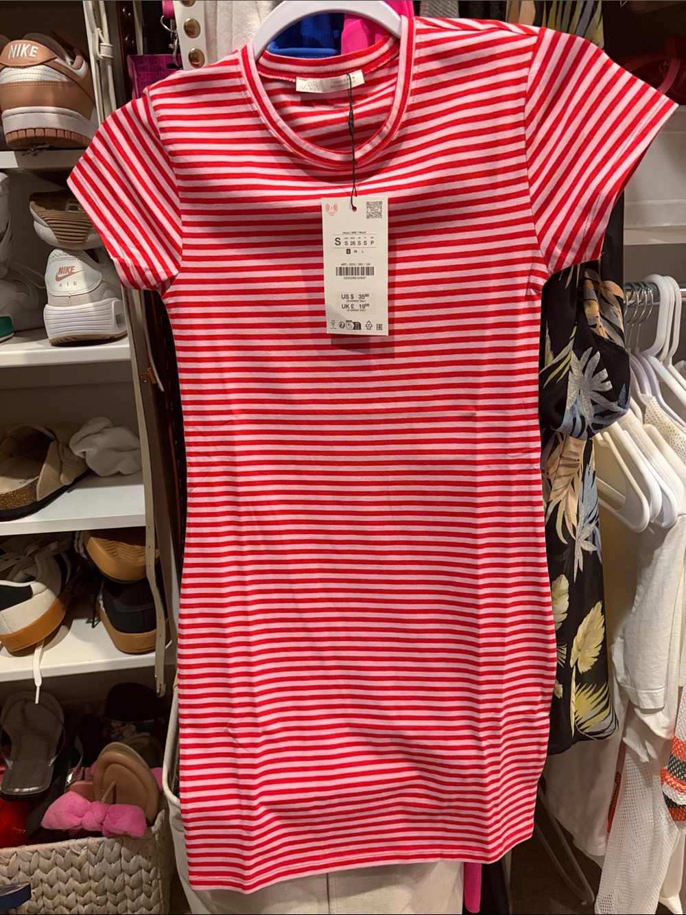Women’s red & pink Stripe Tee Dress - Zara